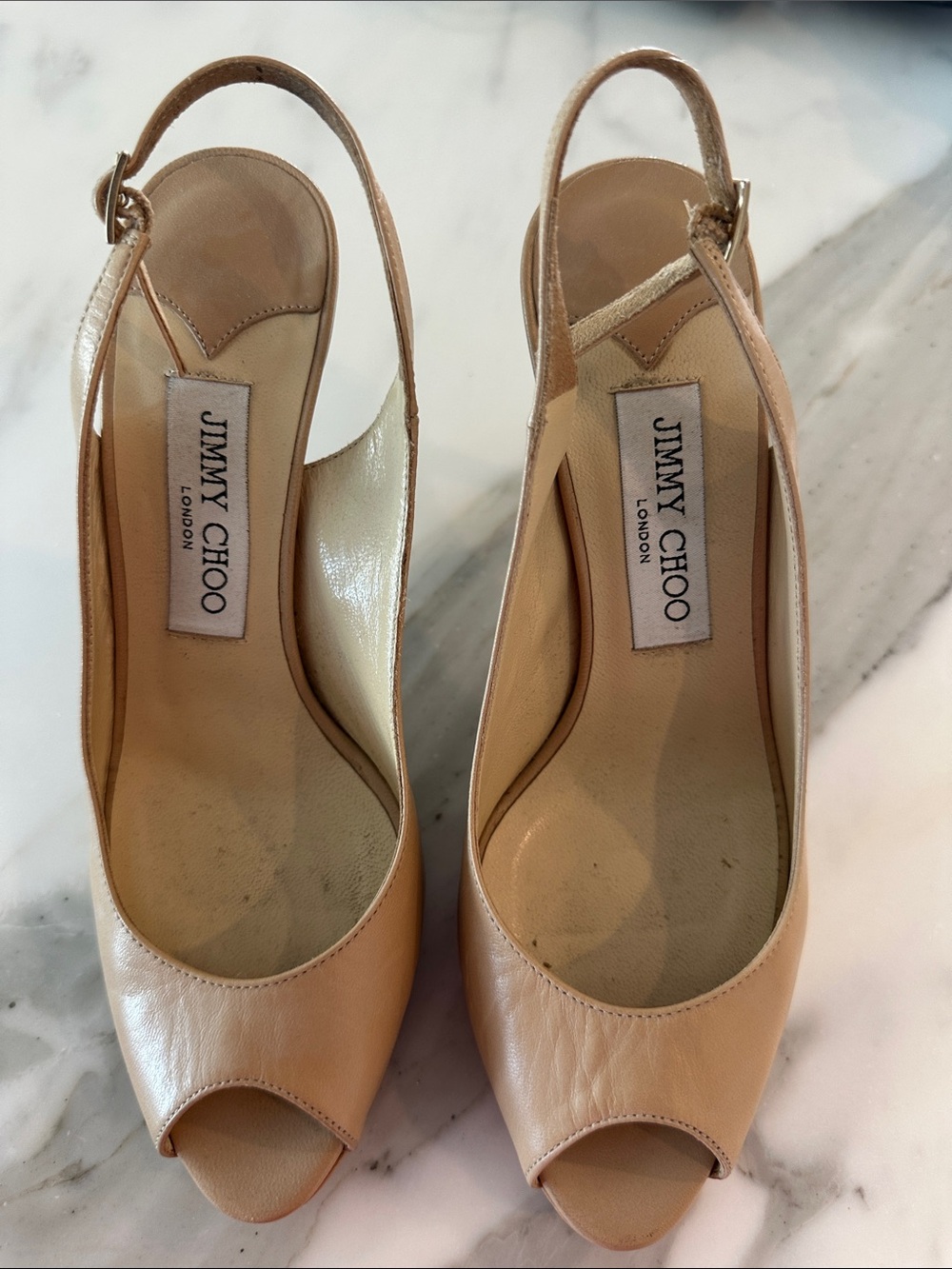 Jimmy Choo nude Peep-Toe Slingback Heels